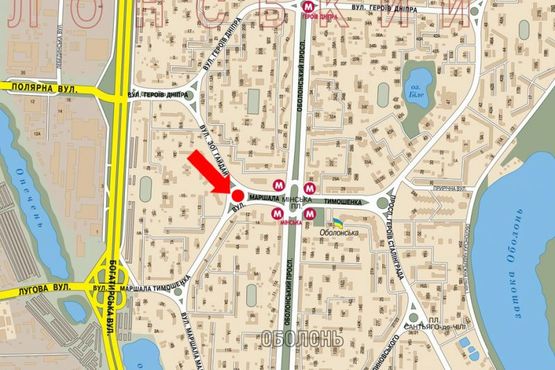 Схема рекламной плоскости по адресу Тимошенко ул. / Гайдай ул., клумба, в сторону ст. м. "Минская", Оболонский пр.