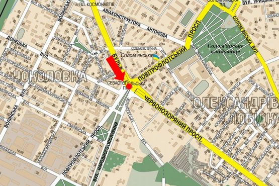 Схема рекламної площини за адресою Севастопольская пл., 50/2, напротив, по Воздухофлотский пр., в сторону Воздухофлотский пр.