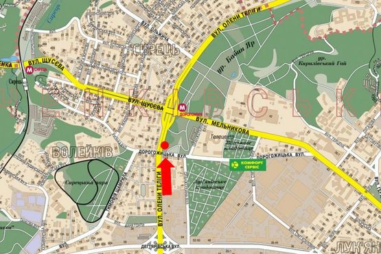 Схема рекламной плоскости по адресу Телиги ул. / Дорогожицкая ул., в сторону ст. м. "Дорогожичи"