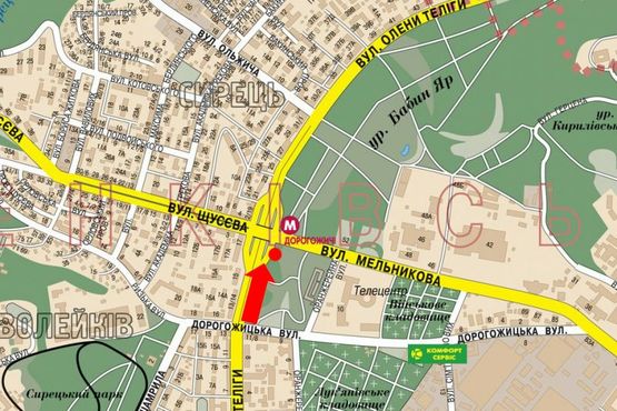Схема рекламной плоскости по адресу Телиги ул., 15, в сторону ст. м. "Дорогожичи"