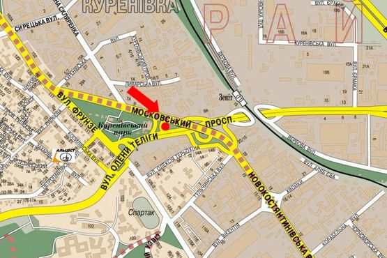 Схема рекламной плоскости по адресу Телиги ул., заезд на Бандеры пр. (бывш. Московский пр.), в сторону ст. м. "Почайна" (бывш. ст. м. "Петровка")