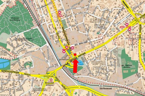 Схема рекламної площини за адресою Дружбы Народов бул., 145/ 1, заезд на пл. Лыбидскую, в сторону ст. м "Дружбы Народов"