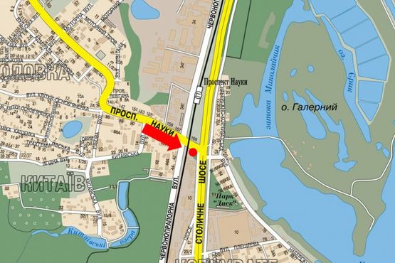 Схема рекламной плоскости по адресу Науки пр., съезд на Столичное шоссе, в сторону Столичное шоссе