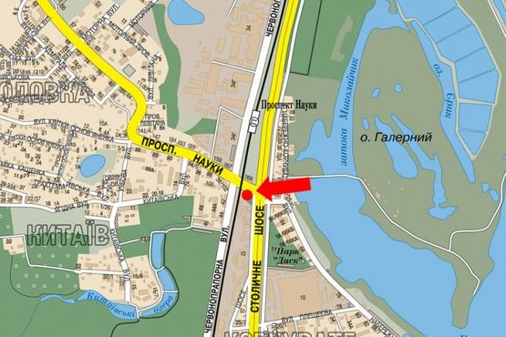 Схема рекламної площини за адресою Науки пр., перед жд переездом, в сторону Саперно-Слободская ул.