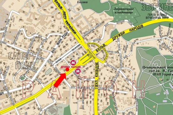 Схема рекламної площини за адресою Дружбы Народов бул., 23, ст. м. "Дружбы Народов", в сторону мост Патона