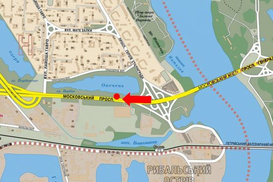 Схема рекламной плоскости по адресу Бандеры пр. (бывш. Московский пр.), 400м от развязки с Героев Сталинграда пр., левый, в сторону ст. м. "Почайна" (бывш. ст. м. "Петровка")