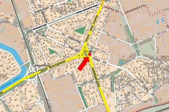 Схема рекламной плоскости по адресу Дарницкая пл. (бывш. Ленинградская пл.), на зеленой зоне, "McDonald's", в сторону Верховного Совета бул., правый