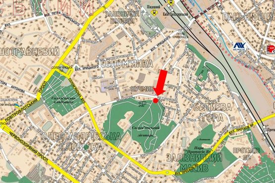 Схема рекламної площини за адресою Кудряшова ул. / Механизаторов ул., ЖК "Времена года", супермаркет "Поляна", в сторону Соломенская ул.