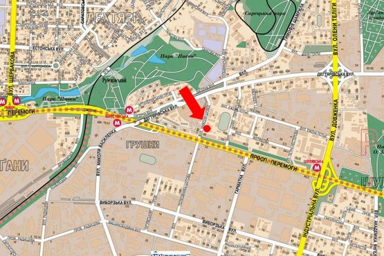 Схема рекламної площини за адресою Шпака ул., 2, зеленая зона, в сторону Победы пр.