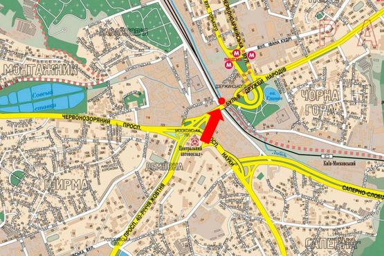 Схема рекламной плоскости по адресу Дружбы Народов бул. / Антоновича ул. (бывш. Горького ул.), мост, от Демеевская пл. ( бывш. Московская пл.), в сторону ст. м. "Дружбы Народов"