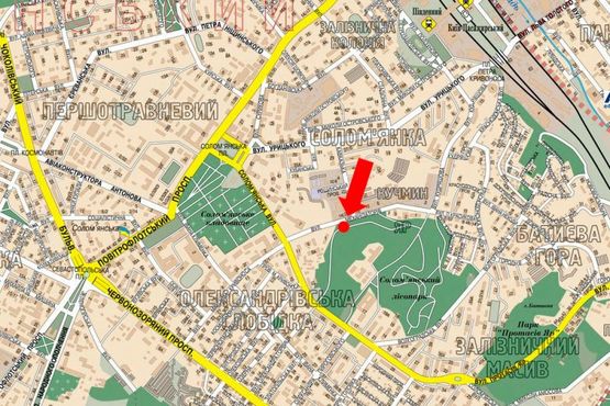 Схема рекламної площини за адресою Механизаторов ул., 14 / Кавказская ул., в сторону Соломенская ул.