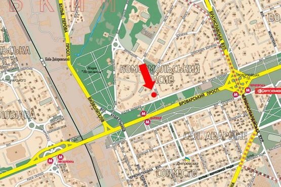 Схема рекламной плоскости по адресу Дарницкий бул., 4, напротив, в сторону Малышка ул., ТРЦ "Детский мир"