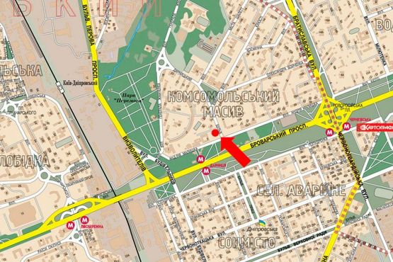 Схема рекламной плоскости по адресу Дарницкий бул., 4, напротив, в сторону Жмаченка ул.