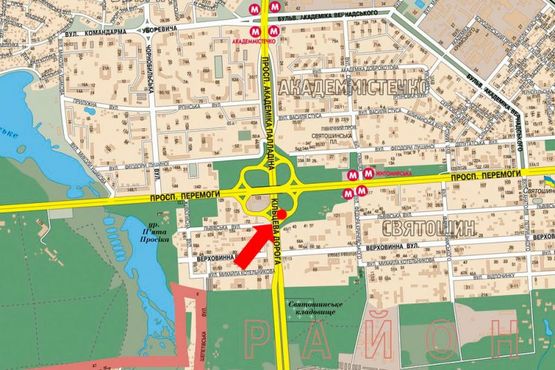 Схема рекламної площини за адресою Кольцевая дорога, заезд на Победы пр., в сторону центра