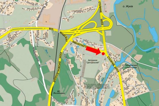 Схема рекламної площини за адресою Столичное шоссе / Заболотного ул., разделитель, в сторону Столичное шоссе