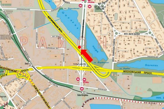 Схема рекламної площини за адресою Богатырская ул. / Оболонский пр., в сторону Луговая ул.