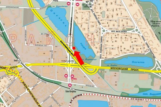 Схема рекламної площини за адресою Оболонский пр., съезд с Богатырской ул. на Оболонский пр., в cторону ст. м. "Оболонь"