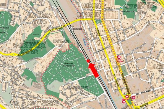 Схема рекламної площини за адресою Гринченко ул., 8, напротив, в сторону Протасов Яр ул.