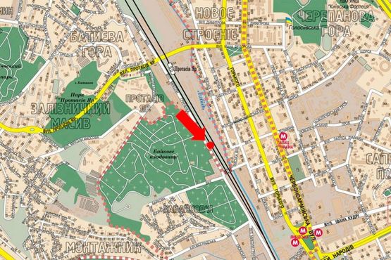 Схема рекламной плоскости по адресу Гринченко ул., 8, в сторону Саперно-Слободская ул.
