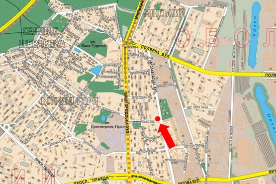 Схема рекламної площини за адресою Автозаводская ул. / Дубровицкая ул., в сторону Шевченка пл.