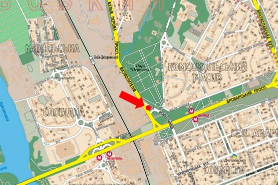 Схема рекламной плоскости по адресу Освободителей пр. / Строителей ул., в сторону Броварской пр.