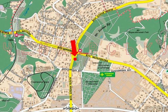 Схема рекламной плоскости по адресу Телиги ул., 15 / Мельникова ул., в сторону ст. м. "Шулявская"