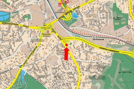 Схема рекламної площини за адресою Науки пр., съезд с Науки пр. на Саперно-Слободская ул., в сторону Саперно-Слободская ул.