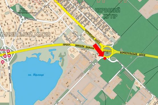 Схема рекламної площини за адресою Харьковская пл. / Светлая ул. / Коллекторная ул., в сторону Борисполя, правая