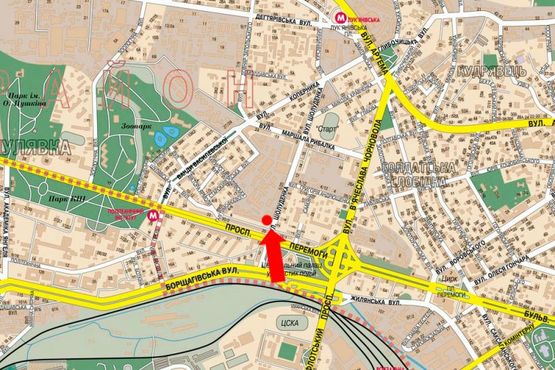 Схема рекламной плоскости по адресу Шолуденко ул., 2, напротив, в сторону ст. м. "Лукьяновская"