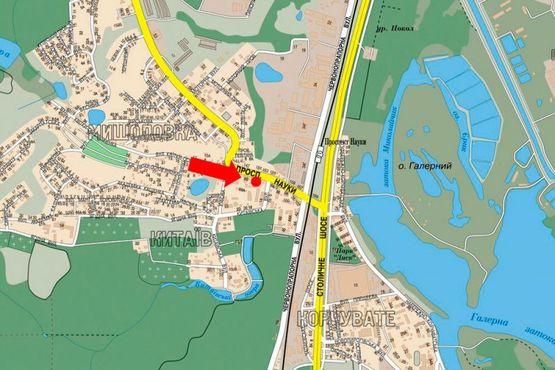 Схема рекламной плоскости по адресу Науки пр., 90, напротив, в сторону Столичное шоссе