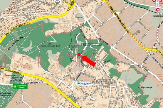 Схема рекламної площини за адресою Подольский спуск, слева, в сторону Кирилловская ул. (бывш. Фрунзе ул.)