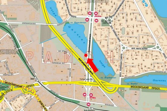 Схема рекламної площини за адресою Оболонский пр., возле АЗС "ТНК", в сторону ст. м. "Оболонь"