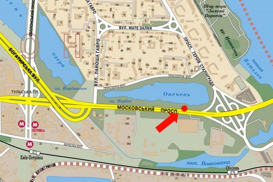 Схема рекламной плоскости по адресу Бандеры пр. (бывш. Московский пр.), 400м от развязки с Героев Сталинграда пр., правый, в сторону мост Московский