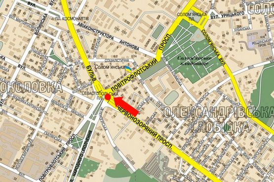 Схема рекламної площини за адресою Лобановского пр. (бывш. Краснозвездный пр.) / Севастопольская пл., на кольце, в сторону Чоколовский  бул., Воздухофлотский пр.