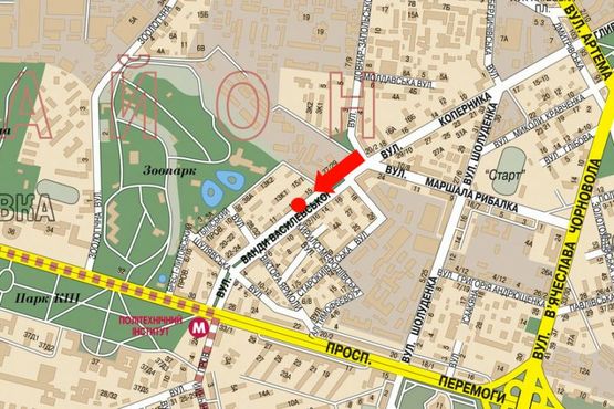 Схема рекламної площини за адресою Василевской ул., 12/16, напротив, разделитель, в сторону Победы пр.