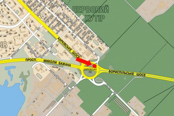 Схема рекламної площини за адресою Харьковская пл., напротив Ташкентская ул., в сторону Борисполя, левая