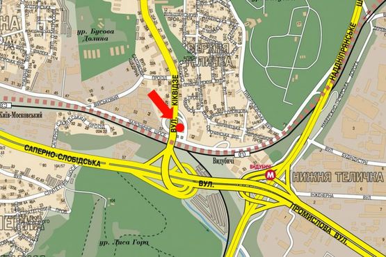 Схема рекламної площини за адресою Бойчука ул. (бывш. Киквидзе ул.) / Железнодорожное шоссе, мост, в сторону мост Южный, Саперно-Слободская ул.