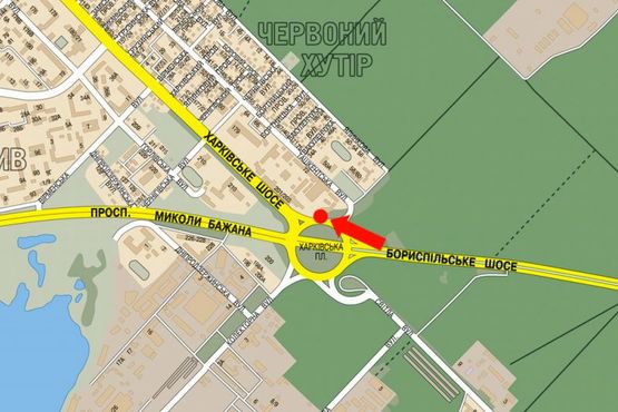 Схема рекламной плоскости по адресу Харьковская пл., возле выхода из ст. м. "Бориспольская", в сторону Харьковское шоссе