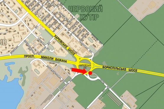 Схема рекламної площини за адресою Харьковская пл., на кольце, в сторону Борисполя, левая