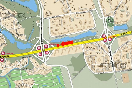 Схема рекламной плоскости по адресу Бажана пр., 100м до заезда на Днепровская Набережная, в сторону мост Южный, правая