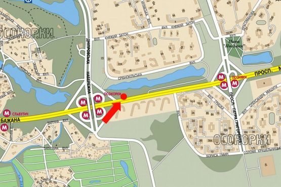 Схема рекламної площини за адресою Бажана пр., ст. м. "Осокорки", 100м от заезда на Днепровская Набережная, в сторону Харьковская пл., левая
