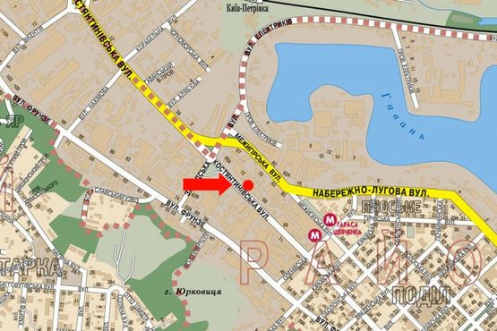 Схема рекламної площини за адресою Константиновская ул., 70-72, в сторону ст. м. "Контрактовая площадь"