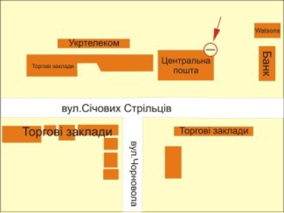 Схема рекламной плоскости по адресу Вічевий майдан (пошта) правий