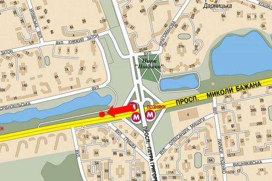 Схема рекламної площини за адресою Бажана пр., 120м от съезда с Григоренка пр., в сторону мост Южный