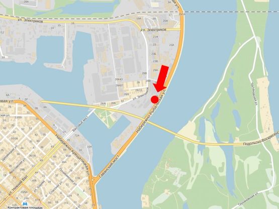 Схема рекламной плоскости по адресу Набережно-Рыбальская ул., 200м за мост Подольско-Воскресенский, в сторону Набережно-Крещатицкая ул.