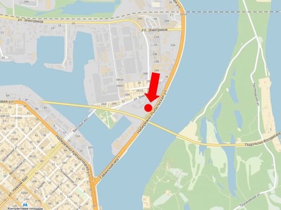 Схема рекламної площини за адресою Набережно-Рыбальская ул., 100м за мостом, в сторону Подола