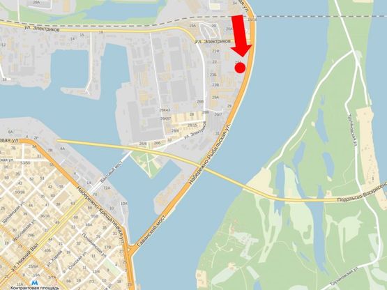 Схема рекламної площини за адресою Набережно-Рыбальская ул., 170м до поворота на Электриков ул., в сторону Набережно-Крещатицкой ул.