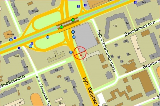 Схема рекламной плоскости по адресу Вадима Гетьмана (Индустриальная) ул. (напротив дома 32, перед путепроводом с ул. Борщаговская)