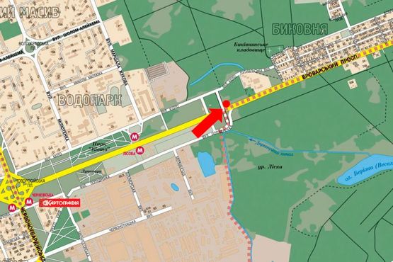 Схема рекламной плоскости по адресу Броварской пр. / Попудренка ул., возле "Leroy Merlin", из центра