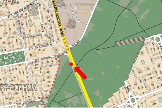 Схема рекламной плоскости по адресу Братиславская ул., в сторону Троещины, возле супермаркета "Эпицентр"